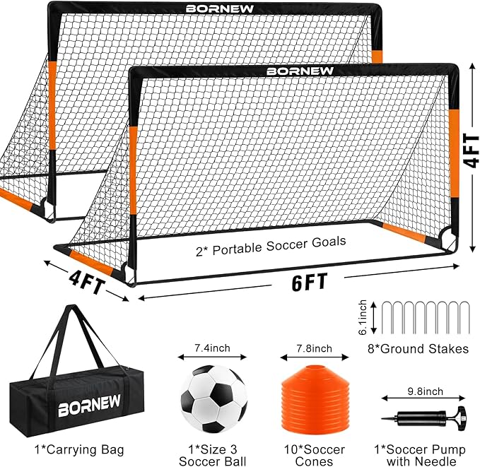 Kids Soccer Goal for Backyard Set - 2 Set of 7X5 / 6X4 ft Toddler Soccer Nets Training Equipment, Soccer Ball, Pop Up Portable Soccer Set for Kids and Youth Games and Training Goals Ages 3-16 Gift