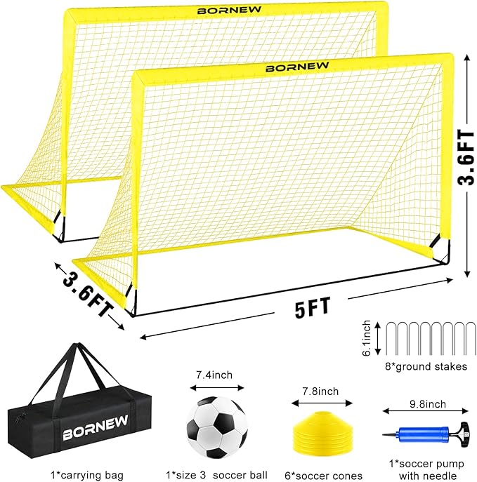 Kids Soccer Goal for Backyard Set - 2 Set of 4x3/ 5X3.6/7x5 ft Toddler Soccer Nets with 20ft Agility Ladder, Soccer Ball, Pop Up Portable Soccer Set for Kids and Youth Training Ages
