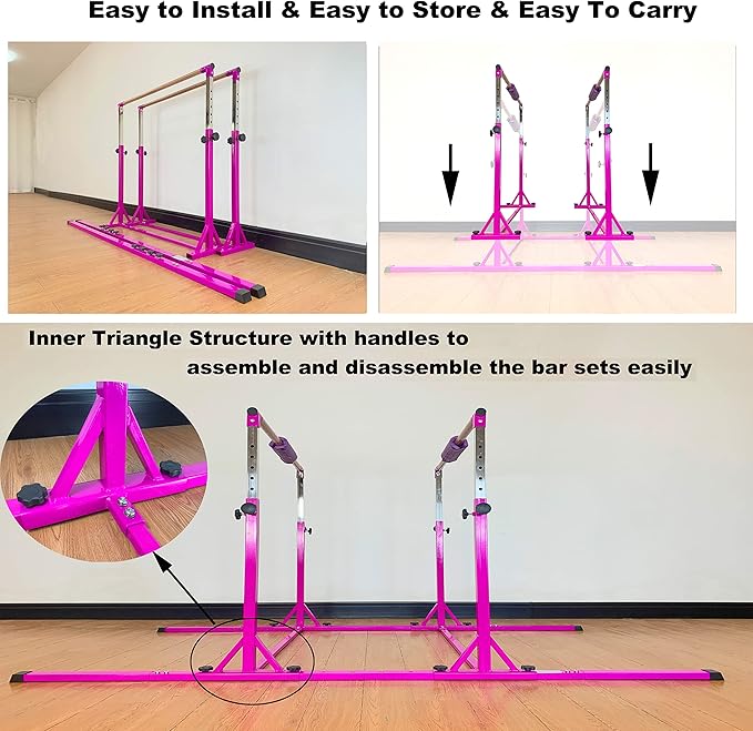MARFULA Gymnastics Double Horizontal Bars 3Play Parallel Bars Uneven Bars Gymnastics Training Kip Bar with 304 Stainless Steel Regulating Arms & Fiberglass Rail for Indoor Outdoor Home Club Use