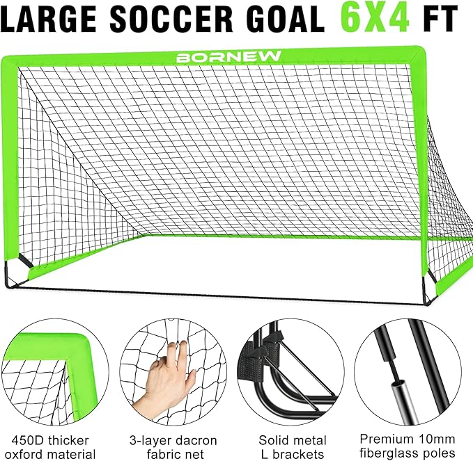 Kids Soccer Goal for Backyard Set - 2 Set of 6X4 / 4X3 ft Toddler Soccer Nets Training Equipment, Soccer Ball, Pop Up Portable Soccer Set for Kids and Youth Games and Training Goals Ages 3-16 Gift