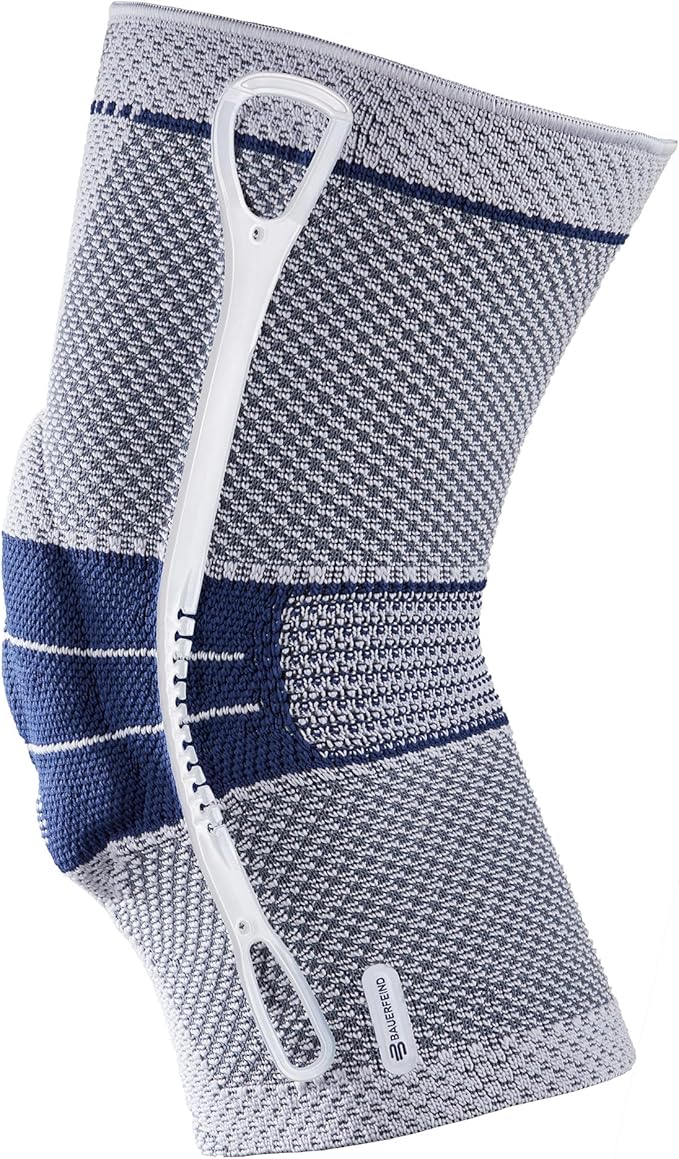 Bauerfeind - GenuTrain - Knee Brace - Targeted Support for Pain Relief and Stabilization of The Knee, Provides Relief of Weak, Swollen, and Injured Knees- Size 7 - Color Titanium