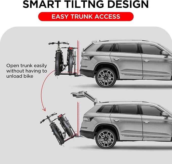 Hitch 2-Bike Rack Fellow, 200 lbs Capacity E-Bike Carrier for Cars Trucks SUVs Minivans RV, Trailer, Foldable Platform Mount, Up to 5’’ Fat Tire Bicycle for 2’’ Receiver