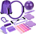 Pilates Ring Circle Fitness Set 17 pcs Equipment Accessories Workouts Includes Pilates Ball Magic Circle Yoga Ring Knee Pads and Resistance Bands for Women Set Gift for Women Weight Loss