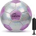 Soccer Ball Size 3 4 5 Glitter Pink Purple Silver with Pump Toddler Soccer Ball for Kids Aged 3-6 6-8 8-12 Outdoor Training Ball for Girls Boys Children Youth Teens