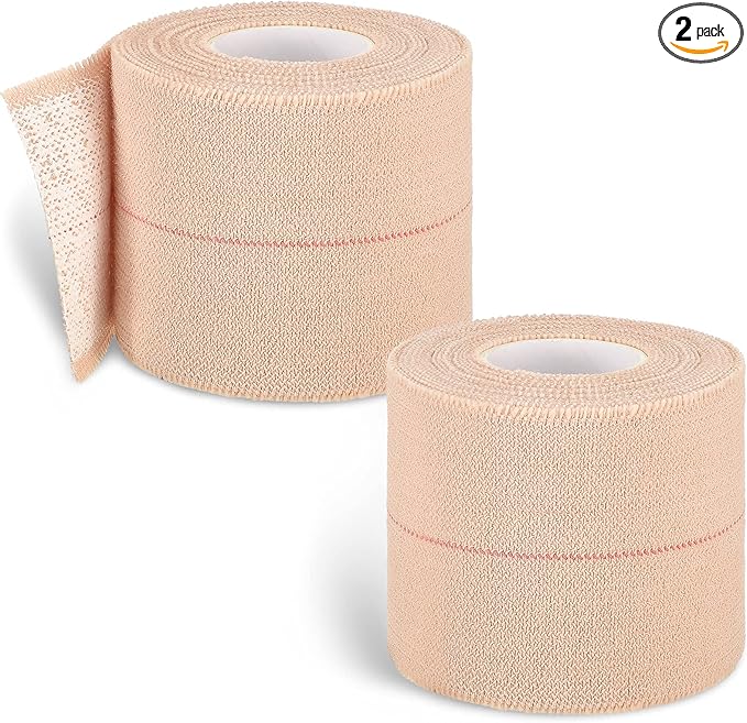 Nuanchu 2 Rolls Adhesive Elastic Tape Bandage Tape Wrap Flexible Stretch Bandages for Sports Ankle, Knee and Wrist Sprains(Beige,2 Inch Wide)