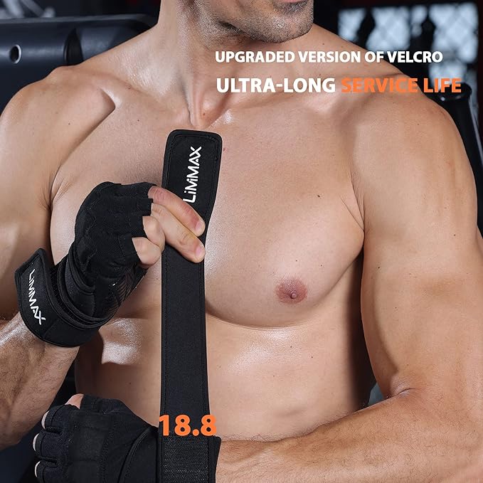 Workout Gloves for Men and Women Gym Weight Lifting Padded Gloves with Wrist Wrap Support, Full Palm Protection & Silicone Grip, Cross Training, Fitness, Pull-up