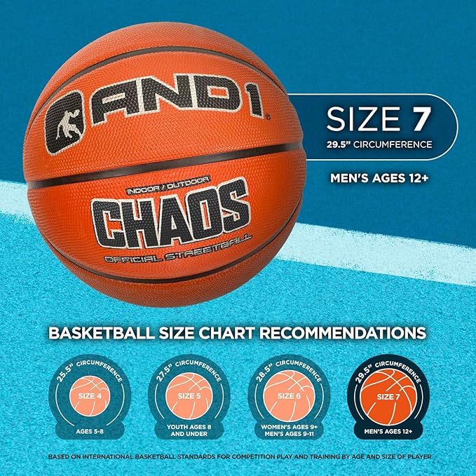AND1 Street Art Rubber Basketball: Official Regulation Size 7 (29.5 inches) Rubber Basketball - Deep Channel Construction Streetball, Made for Indoor Outdoor