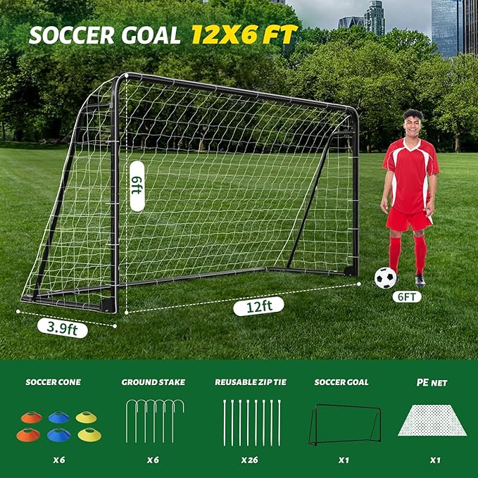 NAIZEA Soccer Goal - 12x6FT/16x7FT/10x6FT/8x6FT/6x4FT Soccer Goals for Backyard - Metal Soccer Goals for Youth Adult - Multiple Sizes Colors - Perfect for Games Indoor Outdoor Practice