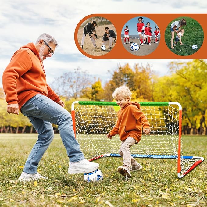 Kids Soccer Goal, Steel Frame Soccer Goal for Backyard - Portable Soccer Net for Kids with Size 2 PU Leather Soccer Ball and Air Pump, Soccer Gifts for Boys Girls