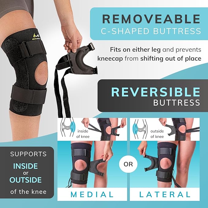 BraceAbility J Patella Knee Brace - Lateral Patellar Stabilizer with Medial and J-Lat Support Straps for Dislocation, Subluxation, Patellofemoral Pain, Left or Right Kneecap Tracking (Small)