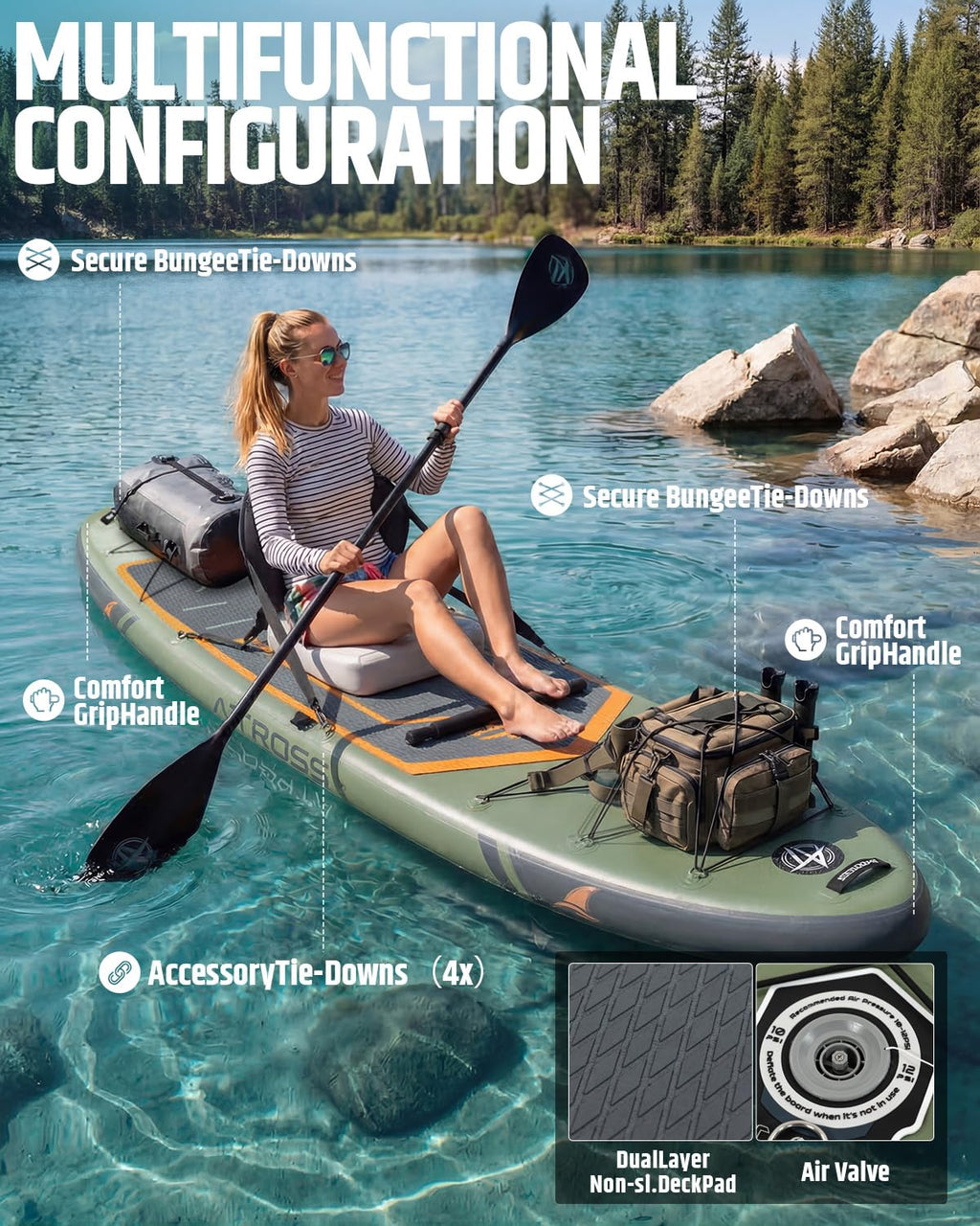 ATPROSS 12'x36 Inflatable Stand Up Paddle Board with Seat, 500lbs Wide SUP
