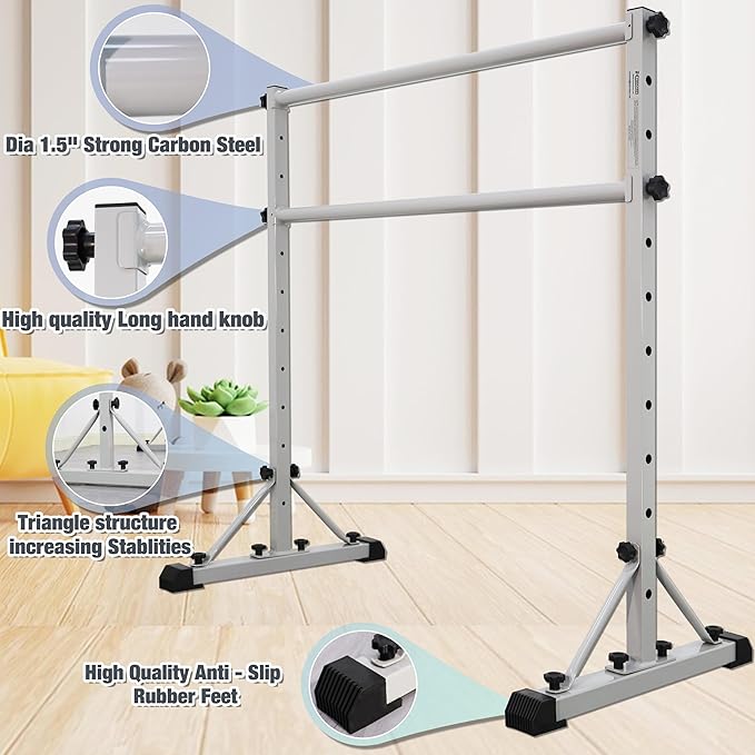 Adjustable Ballet Barre,Portable Dance bar,Fitness Equipment for Dance & Balance Excercise,Super Sturdy for Balance Workout,Weight Limit 250 LBS
