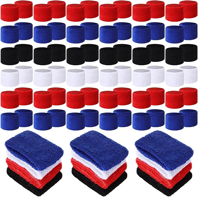 Lounsweer 72 Pcs Bulk Sports Wristbands - Sweatbands for Kids, Gifts, Party Favors, Athletics, and Fans