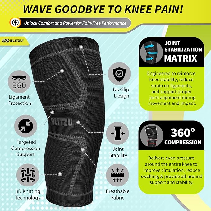 Knee Brace for Women & Men, 2 Pack Compression Knee Brace, Knee Support Sleeve for Pain Relief, Running, Workout, Sports, Knee Braces for ACL, Meniscus Tear, Arthritis and Injury Recovery Black XL
