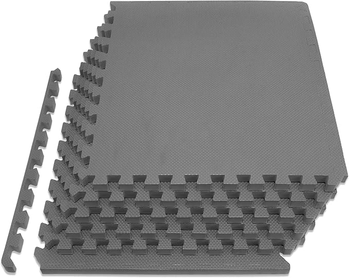 ProsourceFit Extra Thick Puzzle Exercise Mat , EVA Foam Interlocking Tiles for Protective, Cushioned Workout Flooring for Home and Gym Equipment, Grey - 3/4 inch - 24 Sq Ft - 6 Tiles