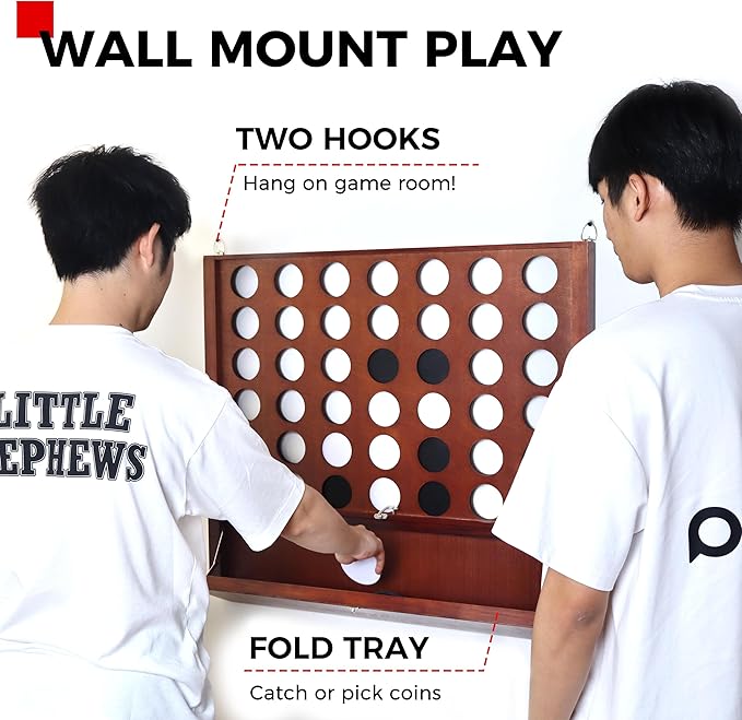 Giant Wooden 4 in a Row Connect Games with Folding Tray - Yard Outdoor Beach Games with Carrying Case - Two Styles to Play - Patented Product