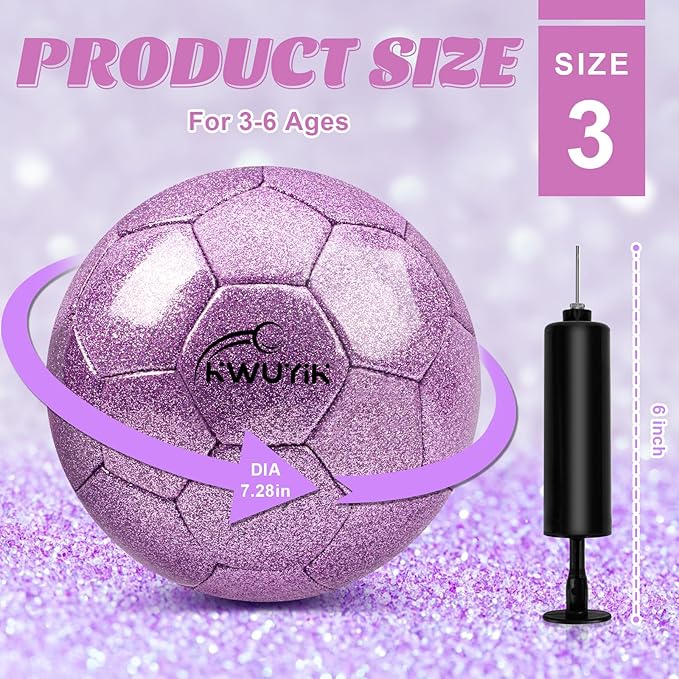 Size 3 4 5 Glitter Pink Gold Purple Soccer Ball Set with Pump Toddler Soccer Ball for Kids Aged 3-6 6-8 8-12 Outdoor Training Ball Youth Practice for Teens Children Boys Girls