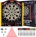 Professional Electronic Dartboard Set with Laser Toe Line, 34 Games & 350 Modes, 1-8 Players, Includes 12 Darts, Suitable for Batteries/Adapters