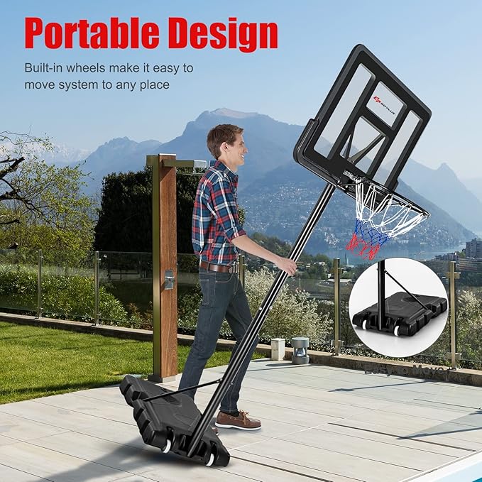Goplus Portable Basketball Hoop, 10FT Height Adjustable Basketball Goal w/44‘’ Shatterproof Backboard, Outdoor Basketball Stand for Adults Backyard Driveway