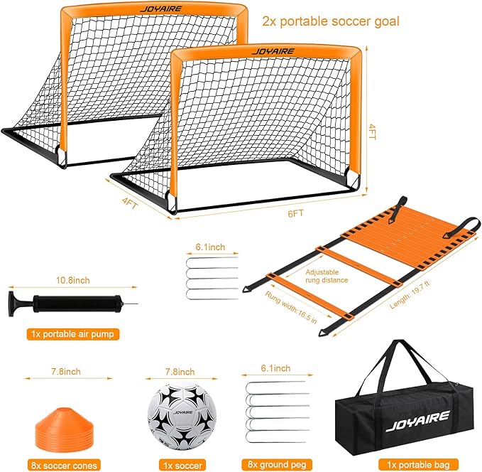 Kids Soccer Goals for Backyard Set, Portable Toddler Soccer Goal 2 of 4x3 ft, 6x4 ft, 7x5 ft, Soccer Training Equipment, Pop Up Soccer Net Kit with Size 4 Soccer Ball, Youth Games, Outdoor Sports Play