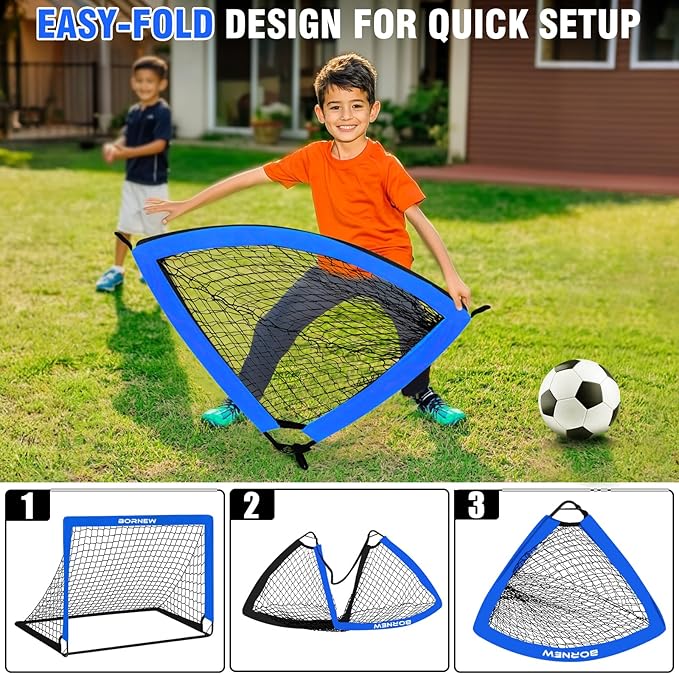 Kids Soccer Goal for Backyard Set - 2 Set of 6X4 FT Toddler Soccer Nets with 20ft Agility Ladder, Soccer Ball, Pop Up Portable Soccer Set for Kids and Youth Game and Training Goals Ages 3-16 Gift