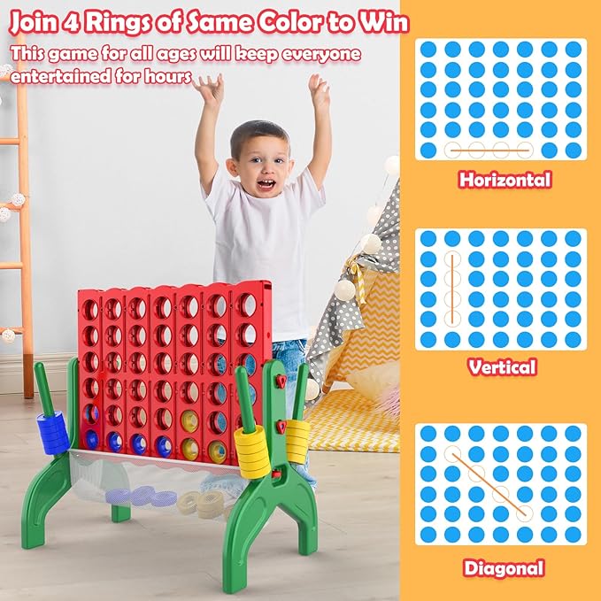 Aywewii 1.9 Feet Giant 4-to-Score Connect Game Set for Kids and Adults 4-in-A-Row Jumbo Yard Game Large Outdoor Toys Big Family Games Birthday Gifts for Toddler Boys Girls Ages 3+ Year Old