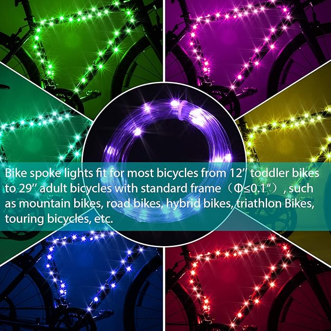 Waybelive LED Bike Frame Lights, Remote Control Bicycle Frame LED Light, 16 Color Change by Yourself, Waterproof, Super Bright to Ride at Night. Good Gift for Kids(1 Tire, Multicolor)