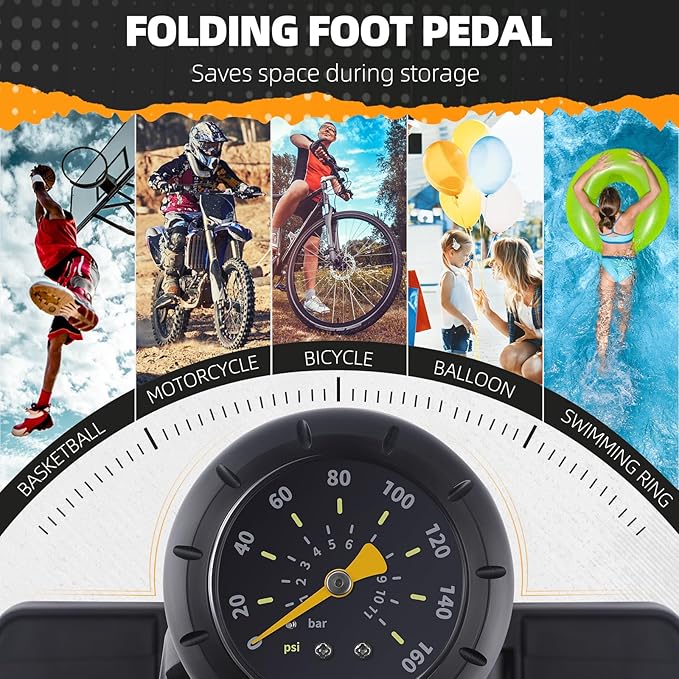 Bike Floor Pump, Bikes Pump with Gauge,Bicycle Air Pump with High Pressure 160 Psi, BikeTire Pump with Presta Schrader Valves，Portable Hand Pump Bike, Fits Road Bikes MTB E-Bike, Ball