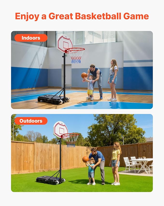 VEVOR Basketball Hoop/Rim, Adjustable Height Portable Backboard Court, Basketball Goal, Mobile Stand with Wheels Weighted Base, Youth&Adults, Outdoor/Indoor