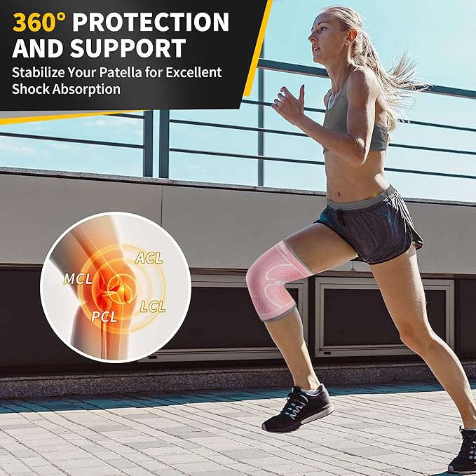 CAMBIVO 2 Pack Knee Brace, Knee Compression Sleeve for Men and Women, Knee Support for Running, Workout, Gym, Hiking, Sports (Rose,Medium)