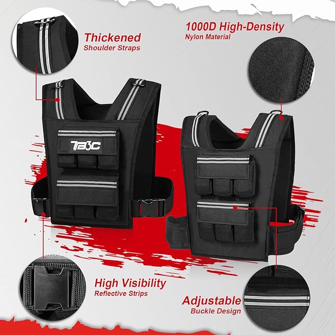 Adjustable Weighted Vest Men 19lbs/ 30lbs/ 40lbs Weights with Reflective Stripe, Weight Vest Woman Workout Vest for Strength Training,Running & Walking