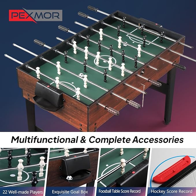 PEXMOR 10-in-1 Multi Game Set for Adults and Family, 48" Game Table with Hockey, Foosball, Pool, Ping Pong, Shuffleboard, Chess, Checkers, Bowling, Backgammon
