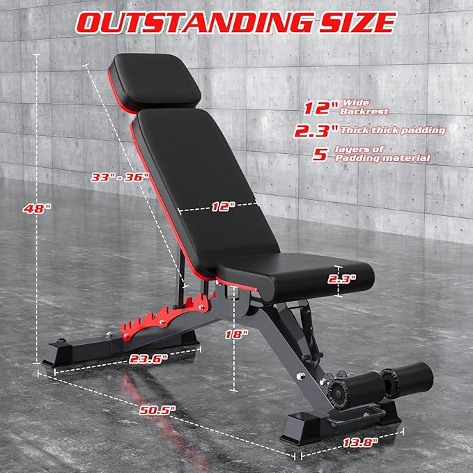 1200LBS Adjustable Weight Bench Press, Heavy-duty Workout Bench for Home Gym, Extra Headrest, Incline Decline strength Training Bench Press for Full Body Workout Extrem Stable