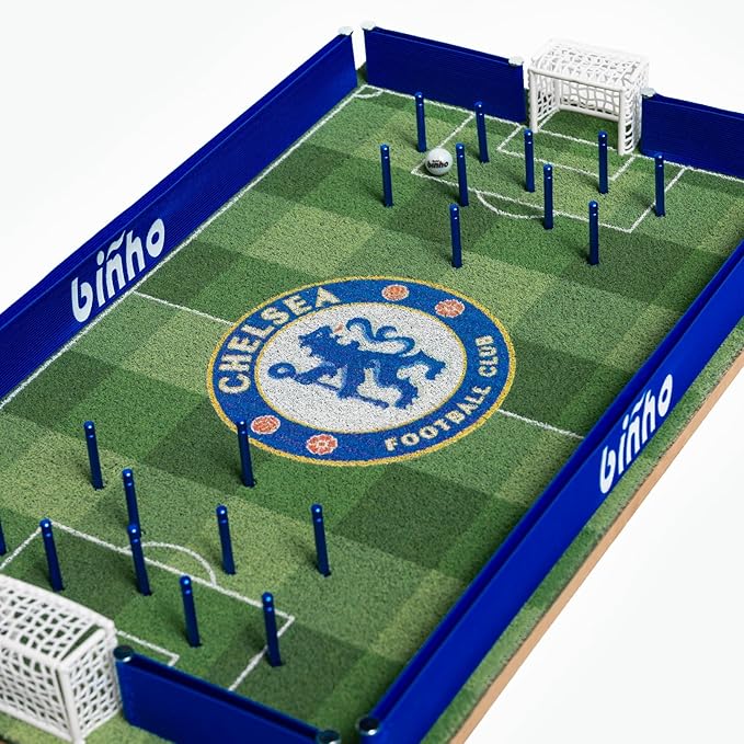 Binho Board Classic Board Game Chelsea Edition - 2-Player Fast-Paced Finger Flicker Pinball Family Board Games - Portable Tabletop Sports Game Set for Any Occasion