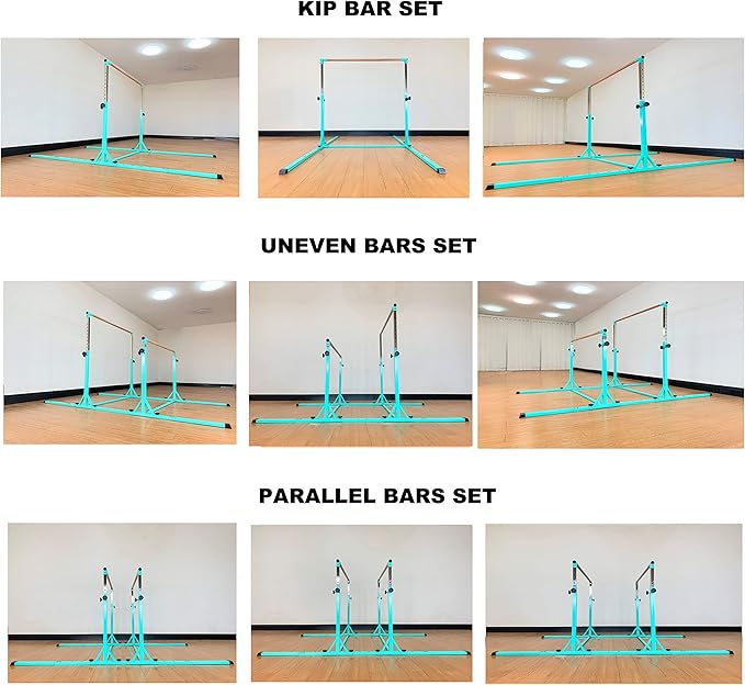 MARFULA Gymnastics Double Horizontal Bars 3Play Parallel Bars Uneven Bars Gymnastics Training Kip Bar with 304 Stainless Steel Regulating Arms & Fiberglass Rail for Indoor Outdoor Home Club Use