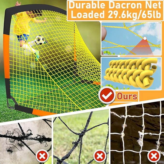 Soccer Goal 7'x5', 6.6‘x3.3', 5'x3.6', 4'x3', 3'x2.2' Soccer Net for Kids Backyard
