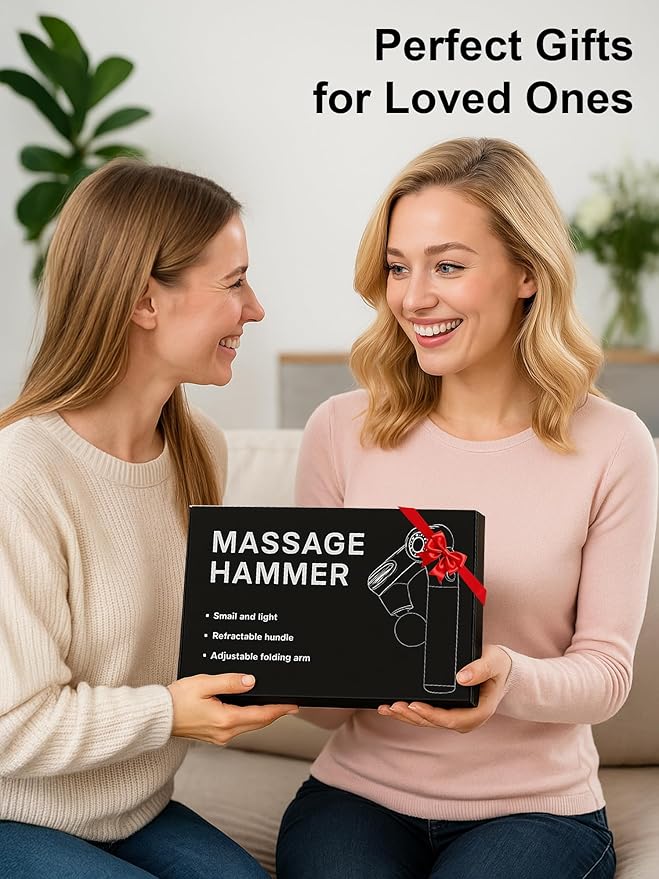 Foldable Massage Gun Deep Tissue with Retractable Handle，Back and Neck Massager for Pain Relief，Handheld Massager for Shoulder Lower Leg Waist– Perfect Gifts for Women, Father, Mother, Friends