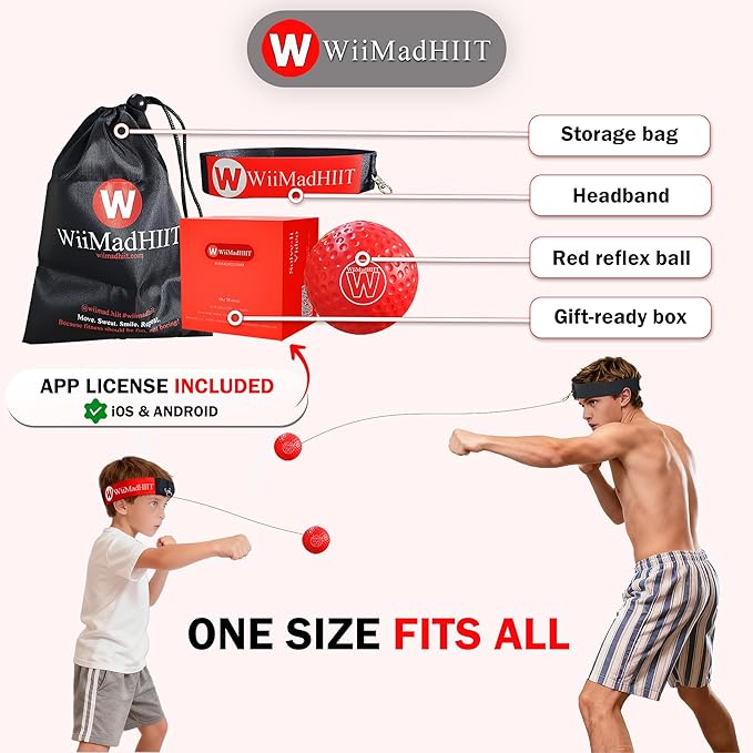 Boxing Reflex Ball with Punch Counter App, Fun Punch Game with Headband, Hand Eye Coordination Training | Boxing Equipment, Fitness Gift Ideas for Teen Boys and Anyone into MMA Training
