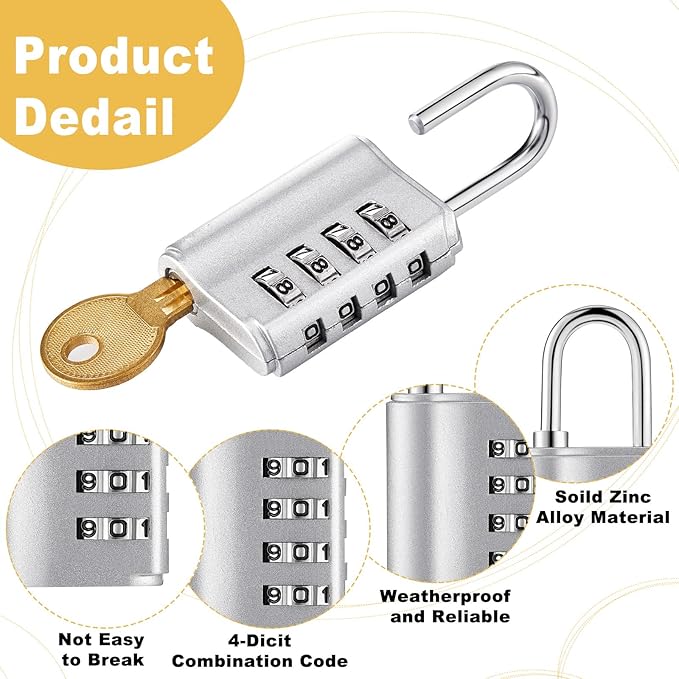 Kenning 20 Pcs Combination Padlock 4 Digit Combination Lock with Keys Locker Resetable Security Outdoor Waterproof Lock for School Sports Gym Locker Employee Fence Case (Silver and Black)