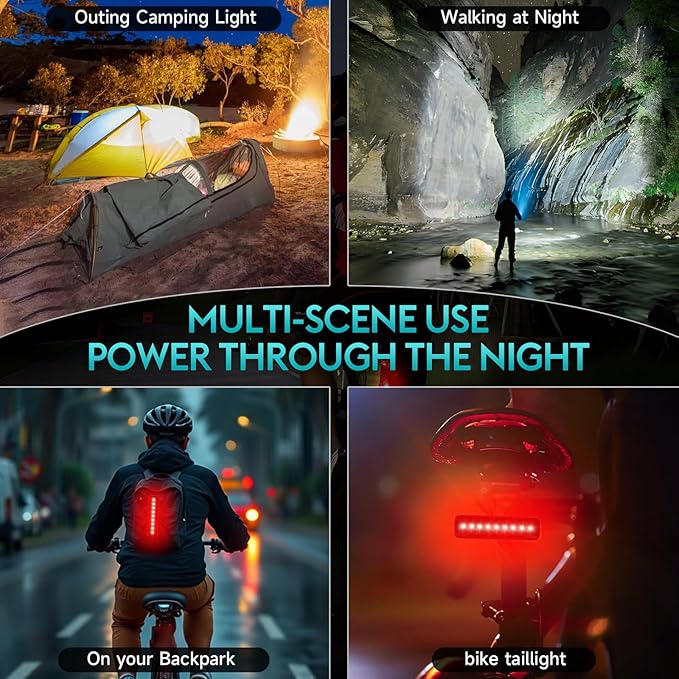 Upgrade Super Bright 6 LED Bike Light for Night Riding,3800 Lumens Aluminum Rechargeable Bicycle Light, 6000 mAh ，Runtime 48+hrs,10 Modes Waterproof Safety Bike Headlight Taillight for Outdoor Cycling