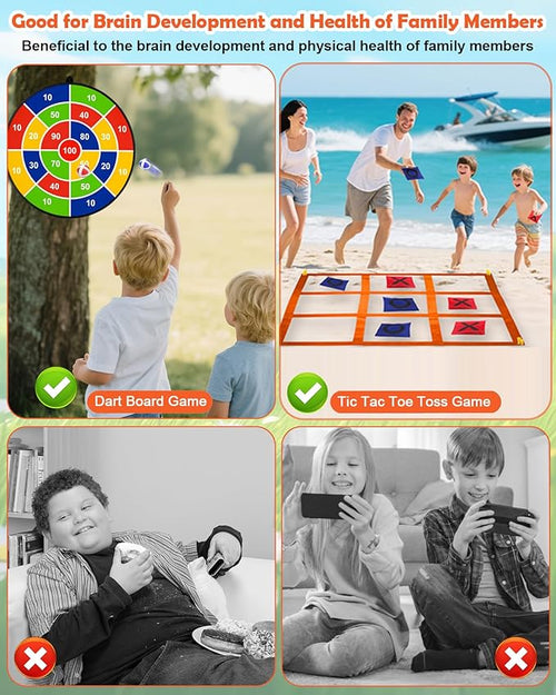 2-in-1 Outdoor Giant Tic Tac Toe Bean Bag Toss Games with Dart Board, 26" Dart Board with Sticky Balls Double-Sided Tic Tac Toe for Kids Adults Large Lawn Carnival Yard Birthday Family Party Games