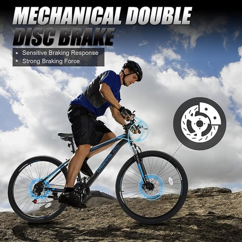 26/27.5" Mountain Bike 21 Speed Bikes for Adults, Men & Women Mountain Bike with High Carbon Steel Frame, All-Terrain Tires, Double Disc Brake and Suspension Fork