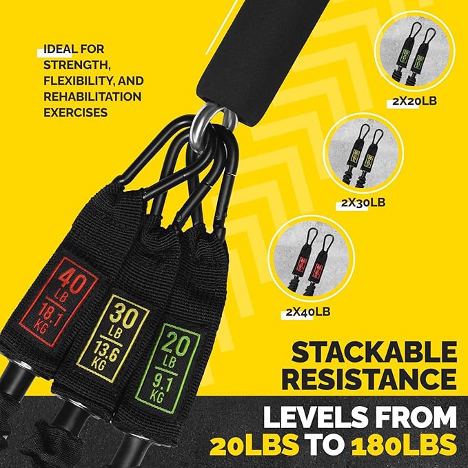 Tube Resistance Bands for Working Out Men and Women - Exercise Bands Resistance Bands Set, Resistance Band Bar, Handles, Ankle Straps, Foot Straps and Door Anchor