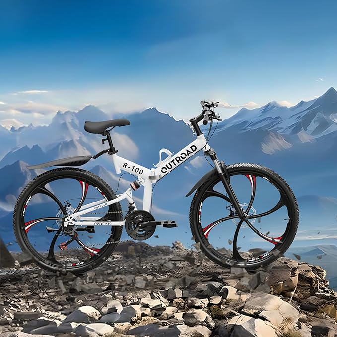 Betterland 26 Inch Folding Mountain Bike, 21 Speeds Full Suspension Foldable Bikes, Dual Disc Brake, High Carbon Steel Frame and Non-Slip Quick Release tire Bicycle for Adult
