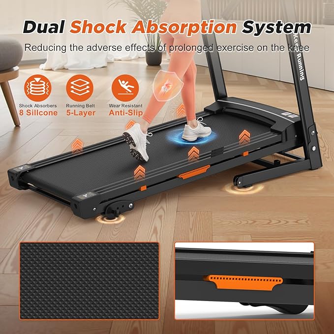 FYC Folding Treadmill for Home - Portable Walking Treadmill with Incline, Handles & App, Dual Shock Absorption, Bluetooth Speakers, 330lbs Capacity, Easy Fold Design