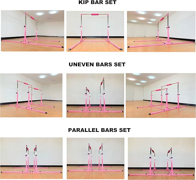 MARFULA Gymnastics Double Horizontal Bars 3Play Parallel Bars Uneven Bars Gymnastics Training Kip Bar with 304 Stainless Steel Regulating Arms & Fiberglass Rail for Indoor Outdoor Home Club Use