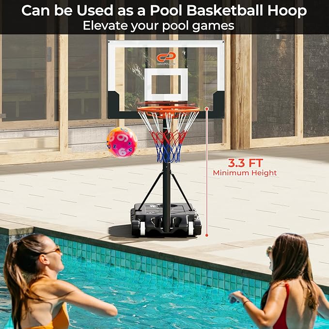 Goplus Basketball Hoop Outdoor, Portable 3.3-7FT/10FT Adjustable Basketball Goal System w/Shatterproof PC Backboard, Wheels for Adults in Pool Driveway Backyard