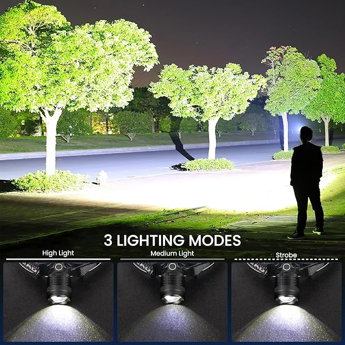 LED Headlamp Rechargeable, 99000 Lumens Bright Head Lamp Βattery Include, 90° Adjustable Head Lights for Forehead with 3 Modes, Long Runtime & Waterproof Headlamps for Adults Camping Hiking