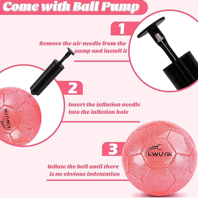 Size 3 4 5 Glitter Pink Gold Purple Soccer Ball Set with Pump Toddler Soccer Ball for Kids Aged 3-6 6-8 8-12 Outdoor Training Ball Youth Practice for Teens Children Boys Girls