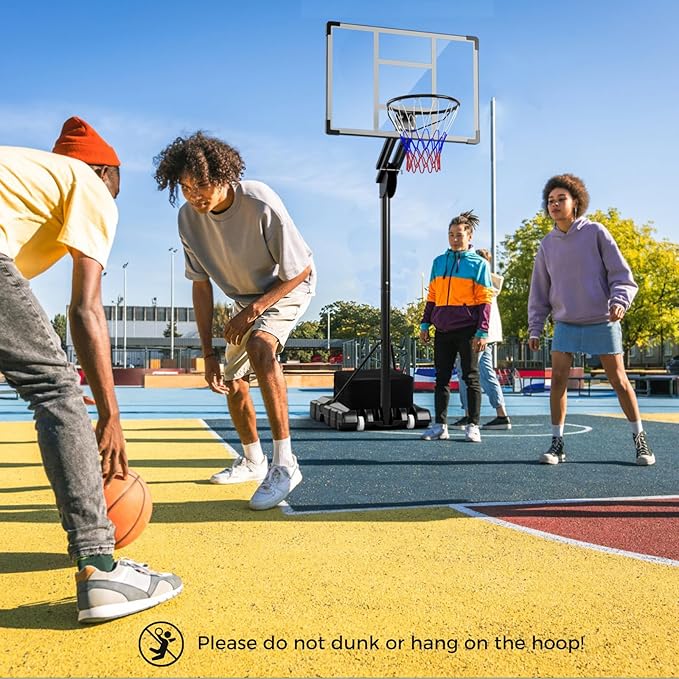 Goplus Basketball Hoop Outdoor, 4.9-10FT Height Adjustable Portable Basketball Stand System w/Shatterproof Backboard, 2 Wheels, Fillable Base, Free Weight Bag, Basketball Goal for Teens Youth Adults